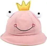 [Minkissy] Crown Hat Fog Bucket Hat Boys and Girls Outdoor Casual Cap Elastic Band Soft Breathable for 1-3 Years Old Boys Girls Pink