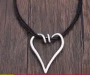 Elegant Silver Large Heart Pendant Leather Cord Fashion Necklace