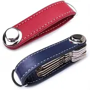 [SAMEZA] Car Key Pouch Bag Case Wallet Holder Chain Key Wallet Ring Collector Housekeeper Pocket Key Organizer Smart Leather Keychain,Blue,red