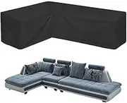 Corner Sofa Cover COOSOO Outdoor Garden Furniture Cover Waterproof Durable 210D Oxford V/L Shaped Sectional Couch Rattan Corner Sofa Table Chair Protection Cover with Storage Bag (L Shape:(right facing)270×200cm/106×79in)