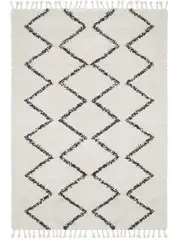 Saffia Natural Off-White Brown Zigzag Plush Boho Rug