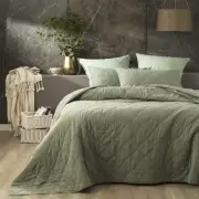 Renee Taylor Attwood VT Fern Quilted Cotton Coverlet Queen/King Bed Stone Washed