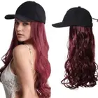 Wine Red Long Straight Hair -piece Adjustable Hat Wig Travel