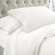 Modern Threads Soft Microfiber Crochet Lace Sheets - Luxurious Microfiber Bed Sheets - Includes Flat Sheet, Fitted Sheet with Deep Pockets, & Pillowcases White Queen