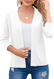 [Bettysays] Women's 3/4 Sleeve Open Front Cropped Cardigan Sweater Elegant Shrugs for Women