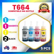 5x Generic Ink Bottles 664 T664 for Epson EcoTank ET2500 ET2610 ET2650 ET4500