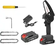 4 Inch Mini Battery Chainsaw Cordless Chain Saw One-Hand Operated Electric Chainsaw 2pcs Chains for Gardening Wood Cutting Tree Pruning