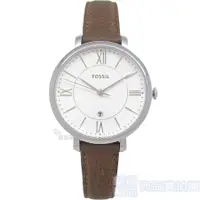 在飛比找PChome商店街優惠-FOSSIL ES3708手錶 日期 銀框 咖啡色皮帶 女錶