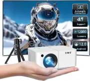 Mini Smart Projector, XGODY X2 Android 12 Portable HD Projector 12000L 1080P Sup