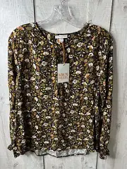 Knox Rose Womens XS Floral Long Sleeve Blouse Black/Multicolor 100% Rayon