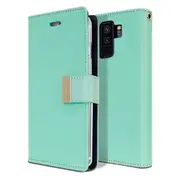 For Goospery Samsung Galaxy S9 Plus Rich Diary Wallet Flip Case Leather Card Slots Magnetic Cover (Aqua) S9P-RIC-MNT