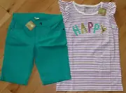 Crazy 8 sequin happy top & green bermuda denim shorts set NWT XL 14 girls'