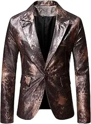 [Qolkmuiy-GJ] Men's Leopard Print Tuxedo Jacket Printed Lightweight Sports Coats Slim Fit Stylish Printed Party Blazer