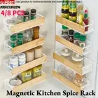 4/8pcs Bamboo Kitchen Wall Mounted Storage Hanging Magnetic Spice Organizer Rack