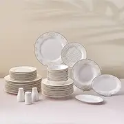 Karaca 53-Piece Siena Porcelain Dinner Sets with Dinner and Dessert Plates, Bowls, Salt and Pepper Shaker, Toothpicks - New Generation Bone Dinnerware Sets for 12 People