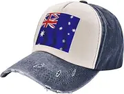 [YANYU] Australian Flag Print Fashion Washed Distressed Baseball Cap Vintage Adjustable Hat with Classic Brim, Navy Blue, One Size