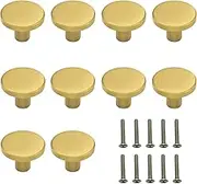 Cabinet Knobs WorthPlanet 10 Pack 28 x20mm Brushed Brass Cabinet Knobs Gold Drawer Knobs for Dresser Drawers Kitchen Bathroom Hardware Door Knobs W200020 (M)