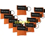10pcs Elysaid CPR Mask One Way Valve First Aid Keychain Face Shields Orange