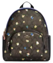 Coach Women's Court Backpack (Gold/Brown Black Multi flower) One Size