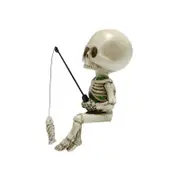 Catzon Mini Fishing Skeleton Statue Pond Fountain Ornament for Halloween