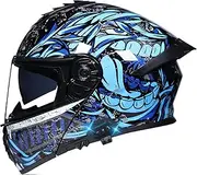 Bluetooth Full Face Motorbike Helmet Flip-Up Modular Helmet with Dual Visors Built-in Headphones for Adult Men Women Motocross Cruiser DOT/ECE Approved