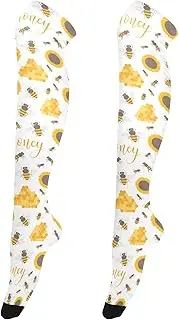 [Caihoyu] Women'S Knee High Socks Comfortable Long Stockings Tall Thigh High Socks for Halloween Cosplay Party Festival Sunflowers Bees Honey, Sunflowers Bees Honey