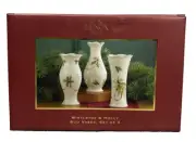 Lenox Mistletoe and Holly Bud Vases Set of 3 New in Open Box Christmas Holiday