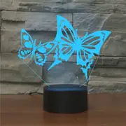 Two Butterflies Shape 3D Colorful LED Vision Light Table Lamp, USB Touch Version
