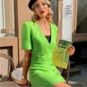 ZARA LIME CROPPED TEXTURED BLAZER & MINI SKIRT NEO SET CO ORD 2 PIECE SIZE S