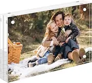 SAREAL Picture Frames Acrylic, 4 x 6 Acrylic Frame, Clear Picture Frames Freestanding Double Sided Magnetic Acrylic Block Photo Frame, 1Pack