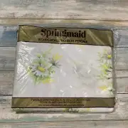 Vintage Twin Flat Sheet Floral USA Springmaid Fabric Cutter Daisy White Cotton
