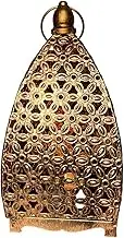 Moroccan Inspired Hollow Metal Ramadan Candle Lantern Holder - Decorative Lantern for Ramadan, Eid Mubarak, Indoor Outdoor Decor, Vintage Gold Hanging Candle Lantern for Home, Patio, Porch
