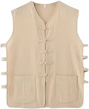 [Generic] Men's Chinese T-Shirt Tang Suit Kung Fu Vest Cotton and Linen Sleeveless T-Shirt