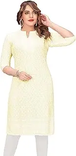 [ladyline] Rayon Chikhan Embroidered Kurti for Womens Tunic Top Indian Kurta Sweet Heart Neck