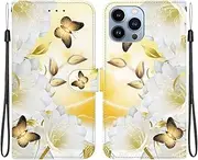 CrazyLemon for iPhone 11 Pro Max Case Wallet Cute Flowers Butterfly Design PU Leather Magnetic Flip Kickstand Case for iPhone 11 Pro Max with Strap Card Holder for Women Girls Slim Shockproof, Golden
