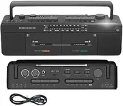 Double Cassette Player Recorder with AM/FM/SW/WM Radio, MP3/USB/TF Card Support, One-Click Recording & Repeater, Classic Retro Design for Music & Audio Lovers