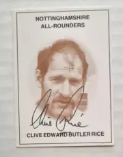 CLIVE RICE CRICKET SIGNED IN PERSON SPORT IN PRINT NOTTS CARD "BUY GENUINE"
