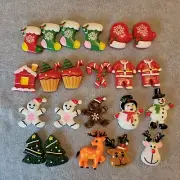 Christmas Cabachon, Flatback Resin Buttons, Santa, Snowman 22 pcs