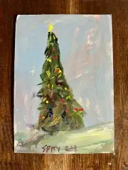 Art Original Acrylic Painting Lit Up Pine by Randy Spry 6x8 Landscape