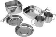 KICHOUSE 6-Piece Stainless Steel Camping Cookware Set Picnic Set Barbecue Pot Portable Outdoor Kitchen Utensils for Hiking 3-4 People
