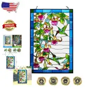 Exquisite Hummingbird Glass Suncatcher - Handmade Stained Glass Window Art 10x15