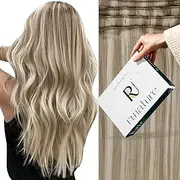 RUNATURE Weft Hair Extensions Human Hair Blonde Straight Sew in Bundles Human Hair Ash Brown Mix Platinum Blonde Sew in Hair Extensions Real Human Hair Weft Soft Hairpiece Weaving 12 Inch 70g
