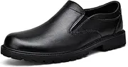 [XOEKD] Men's Cowhide Round Toe Platform Formal Wear Loafers Retro Fashion Lugsole Non-Slip Elastic Low Heel Business Formal Leather Shoes Suitable for Office Wedding Leisure