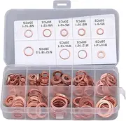 200Pcs Oil Drain Plug Gasket, M5 to M14 9 Sizes Copper Washer Flat Gasket Sealing Ring Assortment Kit for Hardware Accessories, Oil Sealing Drain Plug Washer with Box