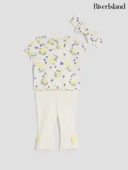 River Island Beige Lemon Top & Kickflare Leggings Set 3 Pack (H18441) | $51