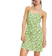 Topshop Women’s Green Floral Button Through Daisy Mini Slip Dress Size 6