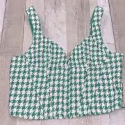 Glam green & white checkered crop top wool blend size large new with tags