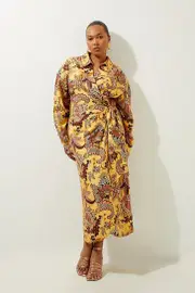 Plus Size Viscose Linen Woven Shirt Midi Dress