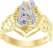[JewelryWeb] 10k Two tone Gold Unisex CZ Simulated Diamond Dc Textured Initial Letter N Ring Band Style-Ring for Women