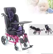 Foldable Adjustable Manual Wheelchair for Aged 1-12 Child Kids boy Girl, with High Backrest, Dining Table, Full Recline, Cerebral Palsy Childrens Wheelchair
